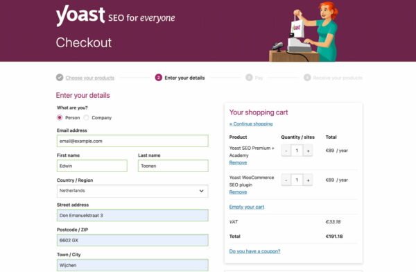 screenshot of our checkout on yoast.com